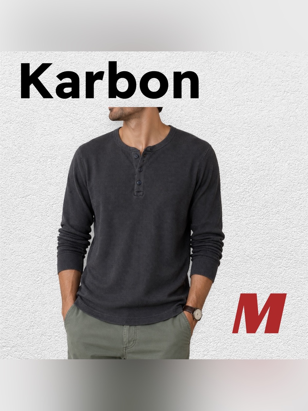🇨🇦👍GUC KARBON | M | Everyday basic Blue waffle Henley long sleeves top❗️read